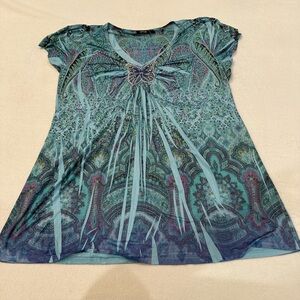 Apt. 9 Teal and Lavender Patterned Blouse